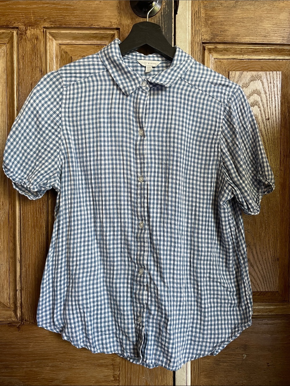 Lucky Brand Blue and White Gingham Short-Sleeve Button-Up Shirt